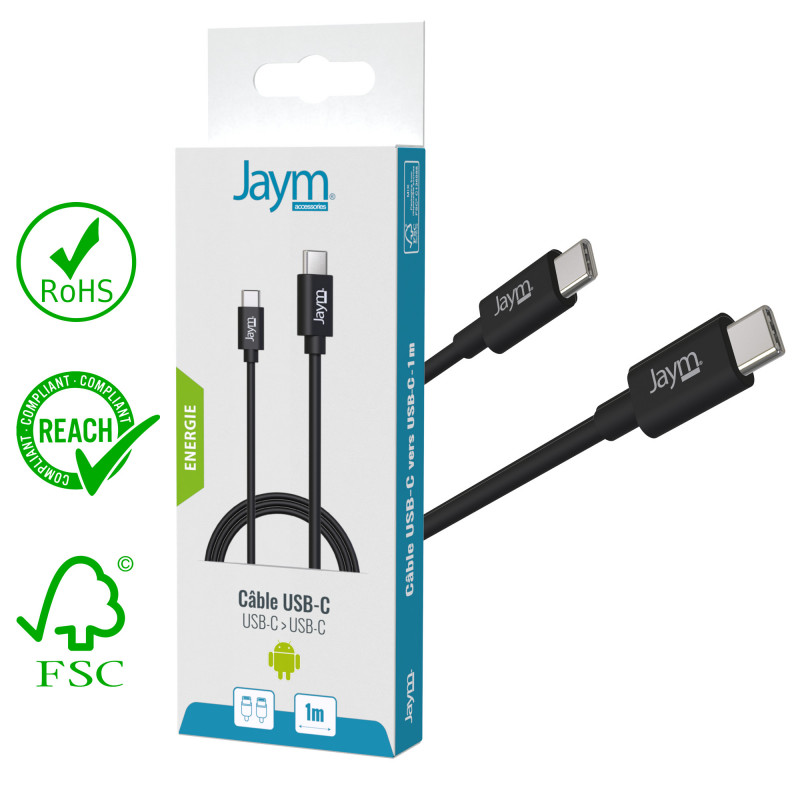 CABLE CHARGE SYNCHRO POWER DELIVERY USB C VERS TYPE C 1M NOIR JAYM