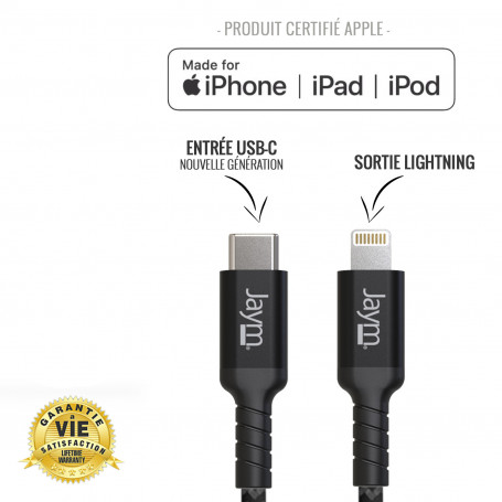 CABLE ULTRA RENFORCÉ POWER DELIVERY USB-C VERS LIGHTNING 2,5M