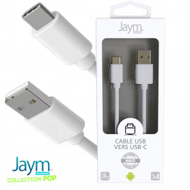 CABLE USB VERS TYPE-C 1.5M 3A BLANC - JAYM® COLLECTION POP