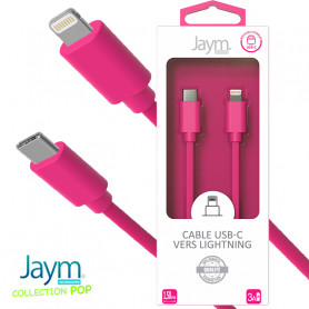 CABLE USB-C VERS LIGHTNING 1.5M 3A ROSE - JAYM® COLLECTION POP