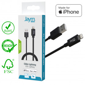 CABLE USB CHARGE & SYNCHRO LIGHTNING MFI 1M NOIR - JAYM®