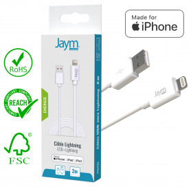 CABLE USB CHARGE & SYNCHRO LIGHTNING MFI 2M BLANC - JAYM®