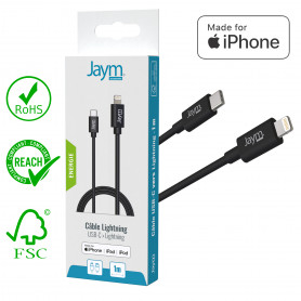 CABLE CHARGE & SYNCHRO POWER DELIVERY USB-C VERS LIGHTNING MFI 1M NOIR - JAYM®