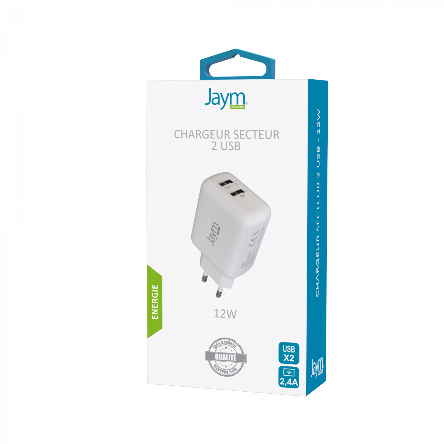 JACLEM - JELLICO CHARGEUR USBX1 CHARGE RAPIDE 2,4A BLANC