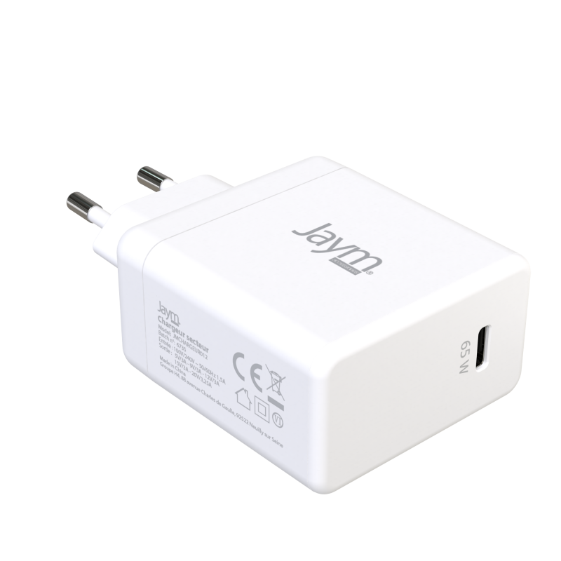 Chargeur Secteur Rapide Usb C Gan 65w Pd Et Pps Blanc Jaym® 8168