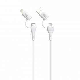 CABLE QUADRIPLUG 4-EN-1 USB-C / USB-A VERS USB-C / LIGHTNING 1M 3A BLANC - JAYM® COLLECTION POP