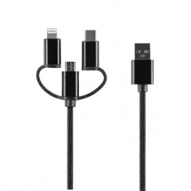 CABLE TRIPLUG 3-EN-1 USB-A VERS MICRO-USB / USB-C / LIGHTNING NOIR - SETTY