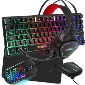 PACK PRO GAMER LEGENDS 6 PIECES : CLAVIER AZERTY RETROECL. RVB + SOURIS + TAPIS + CASQUE + ADAPTATEUR + CONVERTISSEUR - AMSTRAD