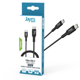 CABLE CHARGE & SYNCHRO USB-C VERS USB-C PD 3.0 (100W) - LONGUEUR 1M - NOIR - JAYM®