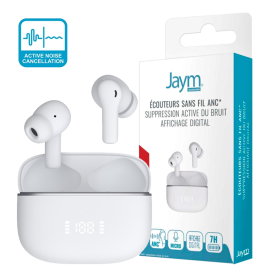 ECOUTEURS TRUE WIRELESS NOISE CANCELLING ANC+ENC - AFFICHAGE DIGITAL - BLUETOOTH 5.4 BLANCS - JAYM®