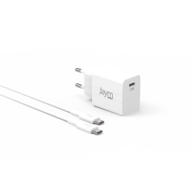 PACK CHARGEUR SECTEUR COMPACT ET RAPIDE *GAN* USB-C 30W PD ET PPS + CABLE USB-C VERS TYPE-C 2M BLANCS - JAYM®