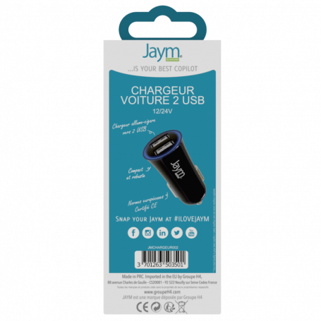 CHARGEUR VOITURE RAPIDE 12W 2 USB 2,4A BLANC - JAYM®